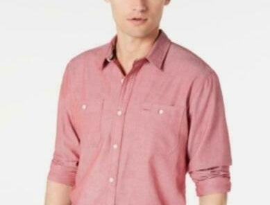 American Rag Men's Micro Herringbone Shirt Pink Size Large