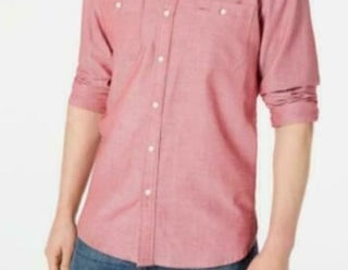American Rag Men's Micro Herringbone Shirt Pink Size Large