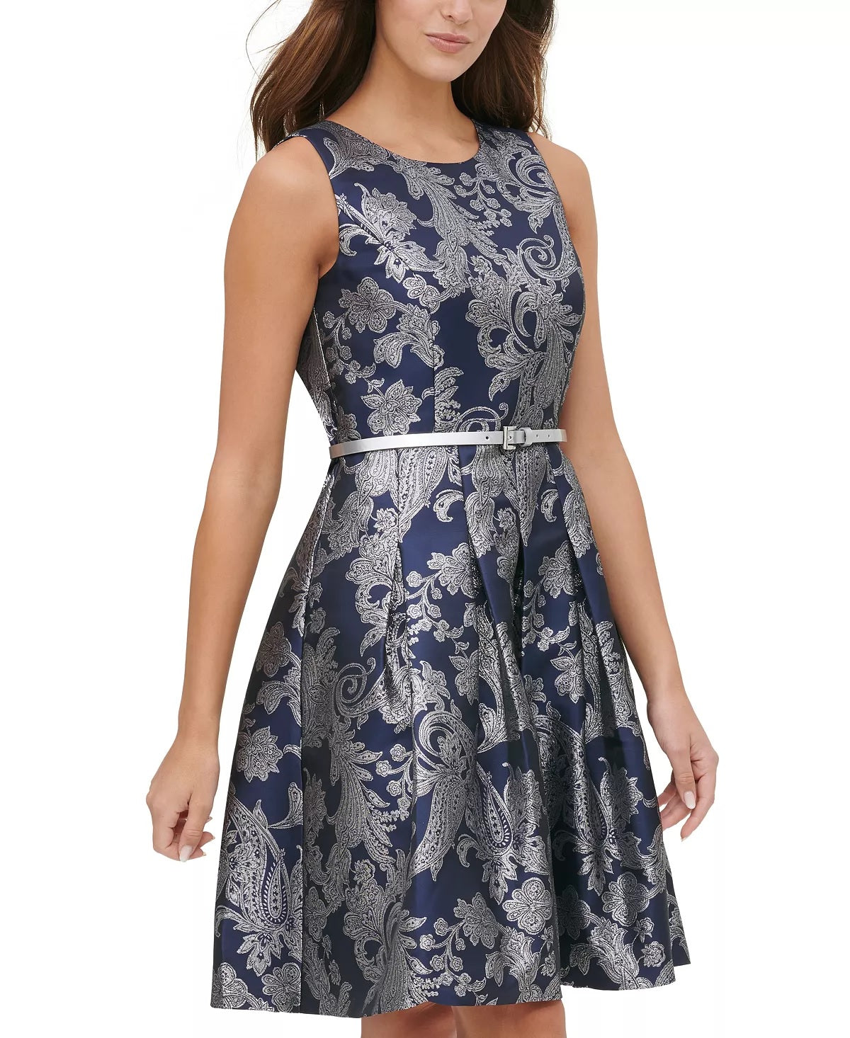 Tommy Hilfiger Women's Jacquard Fit & Flare Dress Blue Size 10