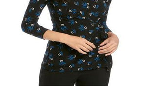 Anne Klein Women's Print Wrap Blouse Black Size M
