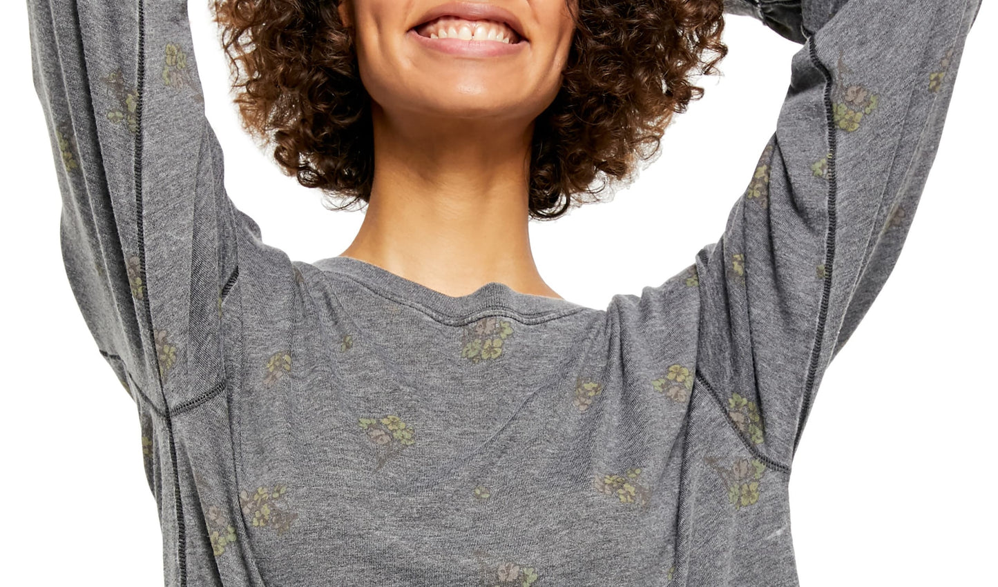Free People Women's Tee Shirts Camo Arielle Long Sleeve Tee Gray Size X-Small