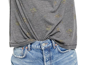 Free People Women's Tee Shirts Camo Arielle Long Sleeve Tee Gray Size X-Small