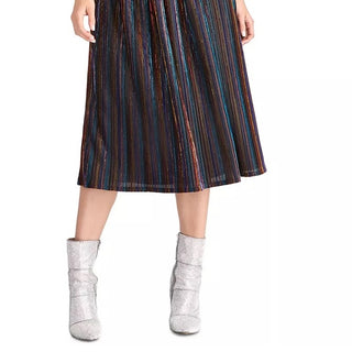 Rachel Roy Junior's Metallic Striped Midi Skirt Black Size XX-Large