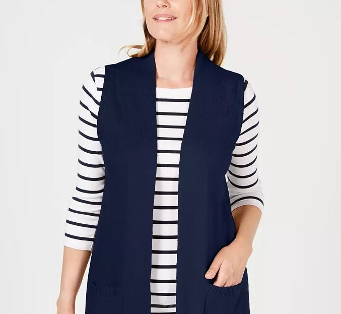 Karen Scott Women's Petite Open-Front Vest Blue Size 44