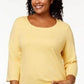 Karen Scott Women's Cotton 3/4 Sleeve Top Yellow Size Small