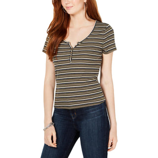 Hippie Rose Women's Juniors Knit Ribbed T-Shirt Black Size Small