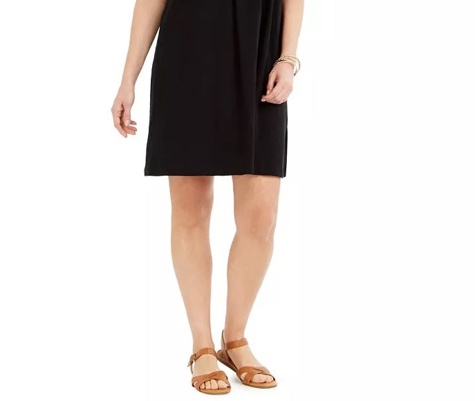 Style & Co Women's Eyelet Flutter Sleeve T-Shirt Dress Black Size Large