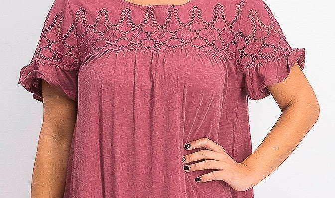 Style & Co Women's Eyelet Flutter Sleeve T-Shirt Dress Pink Size Medium