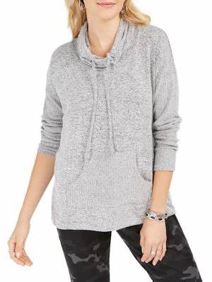 Style & Co Women's Drawstring Cowl Neck Sweater Grey Size X-Small