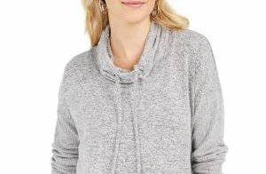 Style & Co Women's Drawstring Cowl Neck Sweater Grey Size X-Small