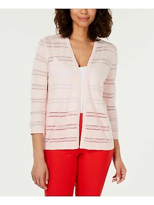 Charter Club Women's Pointelle Striped Cardigan Pink Size X-Large