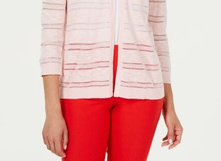 Charter Club Women's Pointelle Striped Cardigan Pink Size X-Large