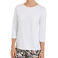 Charter Club Women's 3/4-Sleeve Printed Top White Size Medium