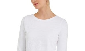 Charter Club Women's 3/4-Sleeve Printed Top White Size Medium