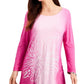 JM Collection Women's Sequin Ombre Asymmetrical Hem Top Pink Size Small