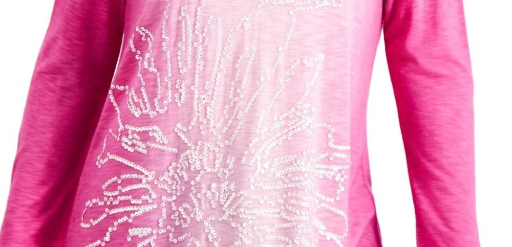 JM Collection Women's Sequin Ombre Asymmetrical Hem Top Pink Size Small