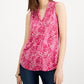 Charter Club Women's Sleeveless Printed Pleated Neck Top Pink  Size Small
