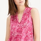 Charter Club Women's Sleeveless Printed Pleated Neck Top Pink  Size Small