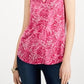 Charter Club Women's Sleeveless Printed Pleated Neck Top Pink  Size Small