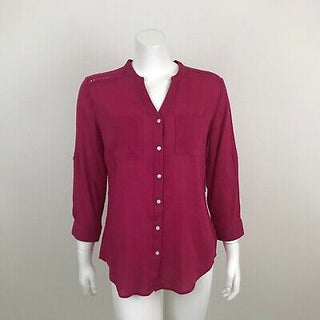 Charter Club Women's Roll Tab Button Down Top Pink Size X-Large