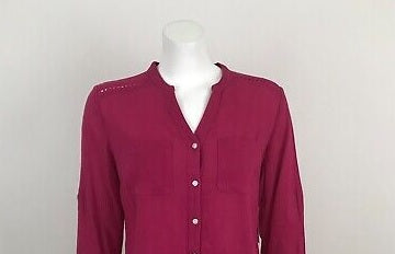 Charter Club Women's Roll Tab Button Down Top Pink Size X-Large