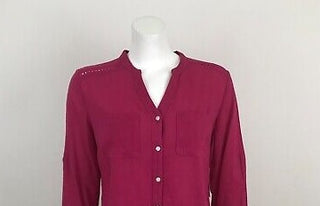 Charter Club Women's Roll Tab Button Down Top Pink Size X-Large
