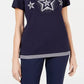 Karen Scott Women's Cotton Star Print Top Blue Size Small