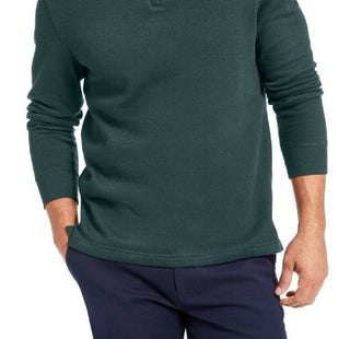 Club Room Men's Contrast Trim Collard 1/4 Zip Pullover Green Size Small