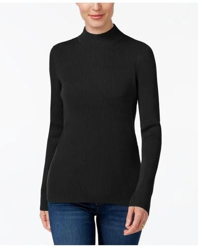 Karen Scott Women's Cotton Mock Neck Sweater Black/White Size Small