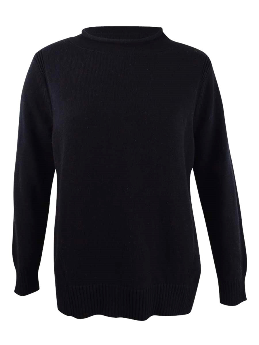 Karen Scott Women's Cotton Mock Neck Sweater Black/White Size Small