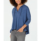 Style & Co Women's Hoodie 3/4 Sleeve Top Blue  Size Medium