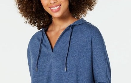 Style & Co Women's Hoodie 3/4 Sleeve Top Blue  Size Medium