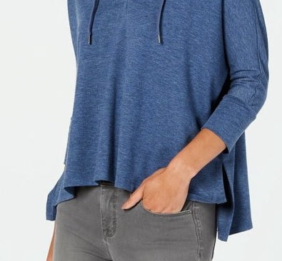 Style & Co Women's Hoodie 3/4 Sleeve Top Blue  Size Medium