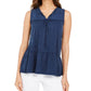 Style & Co Women's Cotton Sleeveless Peasant Top Blue Size Medium