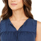 Style & Co Women's Cotton Sleeveless Peasant Top Blue Size Medium