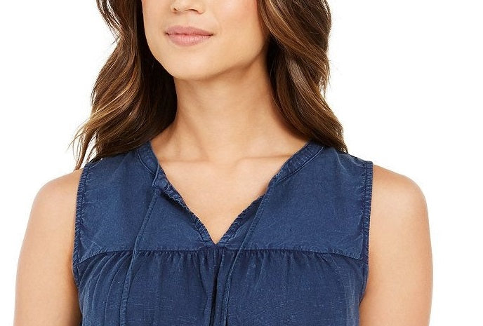 Style & Co Women's Cotton Sleeveless Peasant Top Blue Size Medium