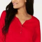 Karen Scott Women's Cotton Henley Neck Top Red  Size PL