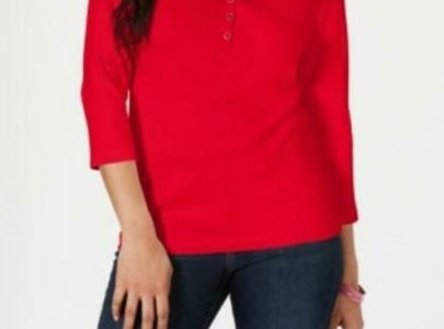 Karen Scott Women's Cotton Henley Neck Top Red  Size PL