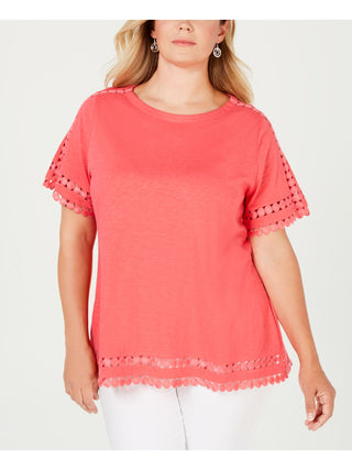 Charter Club Women's Cotton Circle Trim T-Shirt Red Size Small