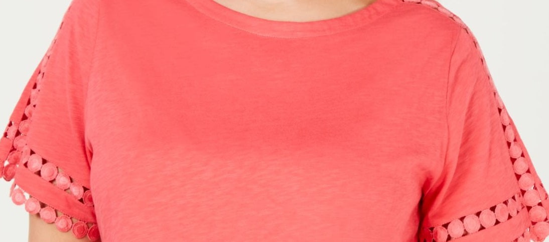 Charter Club Women's Cotton Circle Trim T-Shirt Red Size Small