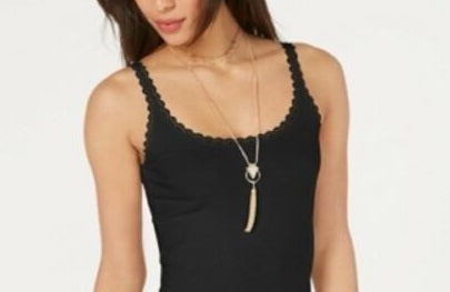 Style & Co Women's Lace Trim Tank Top Black Size PP