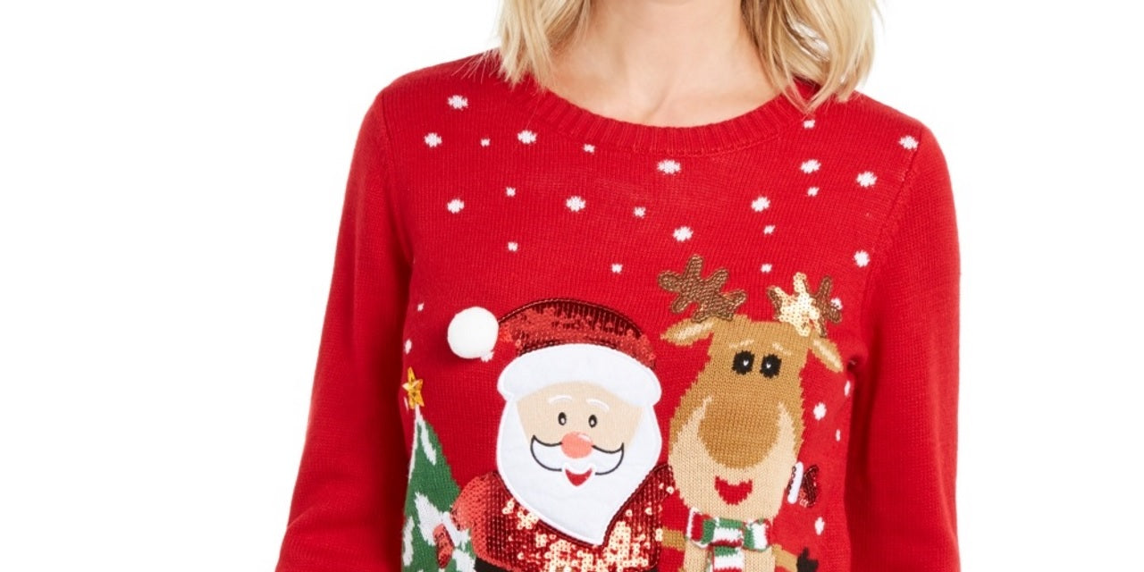 Karen Scott Women's Friendly Santa Sweater Red Size Large