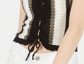 Hooked Up By Iot Junior's Sleeveless Open Knit Cropped Top Black Size S