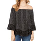 Style & Co Women's Printed Off The Shoulder Top Black Size Small