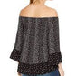 Style & Co Women's Printed Off The Shoulder Top Black Size Small