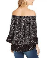 Style & Co Women's Printed Off The Shoulder Top Black Size Small