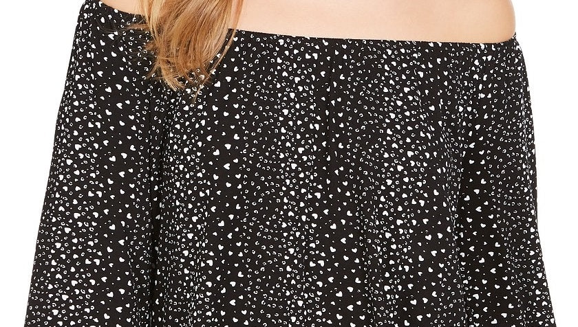 Style & Co Women's Printed Off The Shoulder Top Black Size Small