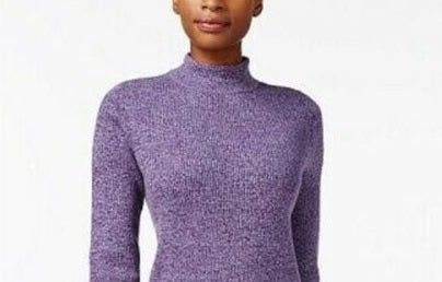 Karen Scott Women's Studded Mock Neck Sweater Purple- Size Small