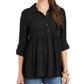 Style & Co Women's Roll-Sleeve Oversized Shirt Black Size Medium