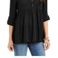 Style & Co Women's Roll-Sleeve Oversized Shirt Black Size Medium